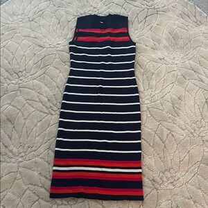 Eliza J Black, Red, and White Striped Midi Dress